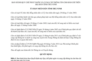 Quyết định 43/2013/QĐ-UBND Quy chế phát ngôn cung cấp thông tin báo chí Trà Vinh