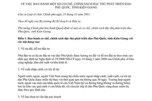 Quyết định 80/2013/QĐ-TTg cơ chế chính sách đặc thù phát triển đảo Phú Quốc tỉnh Kiên Giang