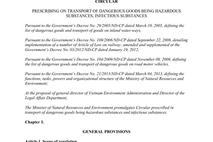 Circular No. 52/2013/TT-BTNMT transport of dangerous goods being hazardous substances infectious substances
