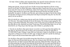 Chỉ thị 27/CT-TTg năm 2013 tăng cường đẩy mạnh quyết toán vốn đầu tư dự án vốn Nhà nước