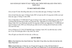 Quyết định 63/2013/QĐ-UBND  Quy định dạy học thêm trên địa bàn tỉnh Thừa Thiên Huế