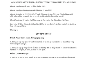 Thông tư 56/2013/TT-BGTVT kiểm tra thiết bị vệ sinh tự hoại trên toa xe khách