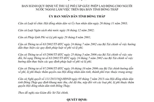 Quyết định 53/2013/QĐ-UBND lệ phí cấp giấy phép lao động người nước ngoài làm việc Đồng Tháp