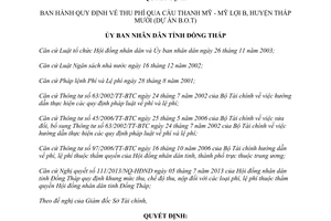 Quyết định 52/2013/QĐ-UBND thu phí qua cầu Thanh Mỹ - Mỹ Lợi B Tháp Mười Đồng Tháp