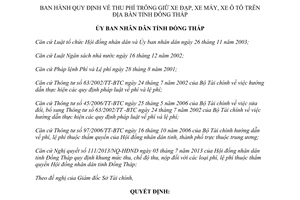 Quyết định 49/2013/QĐ-UBND phí trông giữ xe đạp xe máy ô tô Đồng Tháp