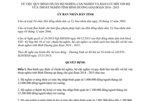 Quyết định 51/2013/QĐ-UBND chuẩn hộ nghèo hộ cận nghèo bảo lưu hộ vừa thoát nghèo Bình Dương