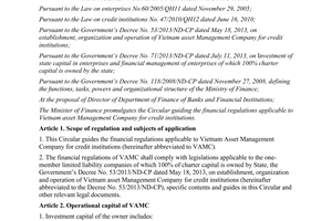 Circular No. 209/2013/TT-BTC the financial regulations applicable asset management company credit institutions