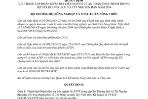 Quyết định 3074/QĐ-BNN-QLCL năm 2013 thành lập Đoàn kiểm tra an toàn thực phẩm Tết 2014