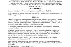 Resolution No. 136/NQ-CP adjustments to administrative boundary of Ben Cat Tan Uyen District