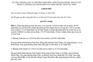 Nghị quyết 135/NQ-CP năm 2013 thành lập phường Ninh Sơn Ninh Thạnh Tây Ninh