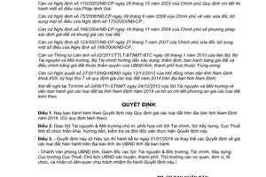 Quyết định 43/2013/QĐ-UBND giá đất Nam Định năm 2014