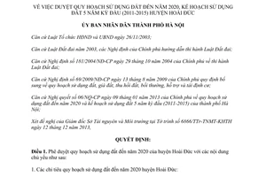 Quyết định 7967/QĐ-UBND 2013 quy hoạch sử dụng đất 2020 kế hoạch sử dụng đất 5 năm Hoài Đức Hà Nội