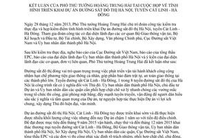 Thông báo 463/TB-VPCP năm 2013 kết luận Dự án đường sắt Hà Nội Hà Đông