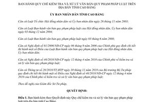 Quyết định 25/2013/QĐ-UBND Quy chế kiểm tra xử lý văn bản quy phạm pháp luật Cao Bằng
