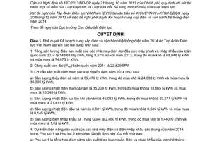 Quyết định 10116/QĐ-BCT 2013 phê quyệt kế hoạch cung cấp vận hành hệ thống điện năm 2014