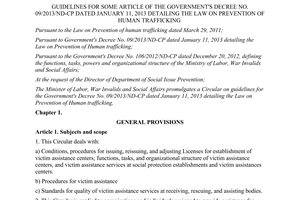 Circular No. 35/2013/TT-BLDTBXH guidelines No. 09/2013/ND-CP detailing Law on prevention of human trafficking