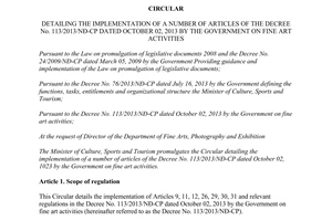 Circular No. 18/2013/TT-BVHTTDL detailing the implementation Decree No. 113/2013/ND-CP