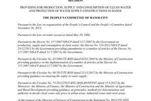 Decision No. 69/2013/QD-UBND supply and consumption of clean water Hanoi