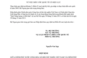 Thông báo 18/2014/TB-LPQT Hiệp định hợp tác kỹ thuật Quỹ Năng lượng và Khí hậu Việt Nam Đức