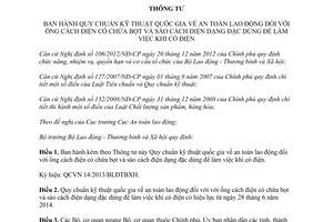 Thông tư 38/2013/TT-BLĐTBXH Quy chuẩn kỹ thuật ống cách điện có chứa bọt sào cách điện