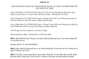 Thông tư 36/2013/TT-BLĐTBXH Quy chuẩn kỹ thuật an toàn lao động sàn thao tác treo