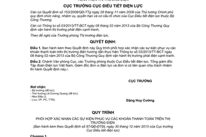 Quyết định 87/QĐ-ĐTĐL năm 2013 Quy trình phối hợp xác nhận sự kiện thanh toán điện