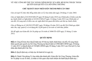 Quyết định 4664/QĐ-UBND năm 2013 thủ tục hành chính thuộc thẩm quyền Sở Công thương Cần Thơ