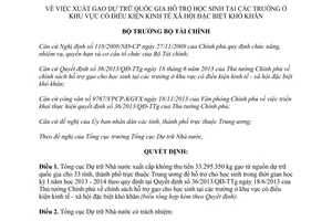 Quyết định 3012/QĐ-BTC năm 2013 xuất gạo dự trữ quốc gia hỗ trợ học sinh đặc biệt khó khăn