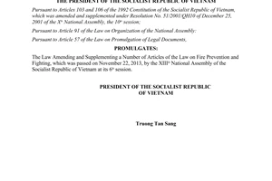 Order No.15/2013/L-CTN promulgation of The Law Amending of the Law on Fire