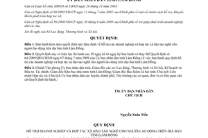 Quyết định 56/2013/QĐ-UBND hỗ trợ doanh nghiệp hợp tác xã đào tạo nghề người lao động Lâm Đồng