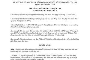 Nghị quyết 22/NQ-HĐND năm 2013 bãi bỏ Nghị quyết Hội đồng nhân dân Bến Tre