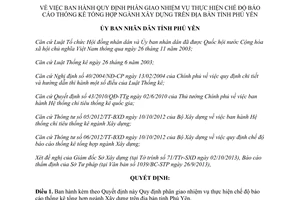 Quyết định 36/2013/QĐ-UBND năm 2013 phân giao nhiệm vụ báo cáo thống kê xây dựng Phú Yên