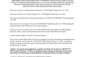 Circular No. 27/2013/TT-NHNN amending Circular No. 02/2012/TT-NHNN foreign exchange transactions