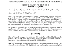 Nghị quyết 91/NQ-HĐND năm 2013 thông qua Bảng giá đất 2014 Lâm Đồng
