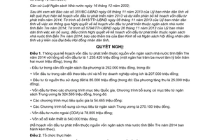 Nghị quyết 16/2013/NQ-HĐND kế hoạch vốn đầu tư phát triển ngân sách Bến Tre 2014