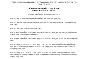 Nghị quyết 21/2013/NQ-HĐND chính sách hỗ trợ kinh phí đào tạo thu hút nguồn nhân lực Cà Mau