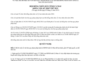 Nghị quyết 13/NQ-HĐND năm 2013 bãi bỏ văn bản pháp luật Cà Mau