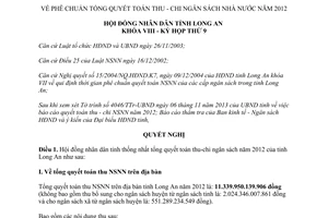 Nghị quyết 116/2013/NQ-HĐND tổng quyết toán thu chi ngân sách nhà nước năm 2012 Long An