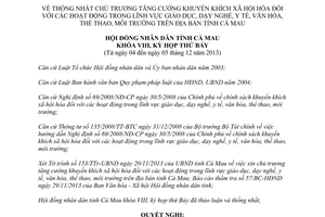 Nghị quyết 23/2013/NQ-HĐND tăng cường khuyến khích xã hội hóa giáo dục y tế văn hóa Cà Mau