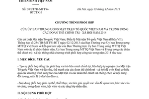 Chương trình phối hợp 38/CTPH-MTTW-ĐTCTXH 2013 Ủy ban Trung ương MTTQ và Trung ương đoàn thể 2014