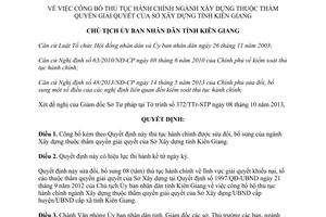 Quyết định 2845/QĐ-UBND năm 2013 công bố thủ tục hành chính Sở Xây dựng Kiên Giang