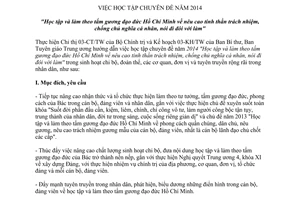 Hướng dẫn 96/HD-BTGTW 2014 học tập làm theo tấm gương Hồ Chí Minh tinh thần trách nhiệm chống chủ nghĩa cá nhân