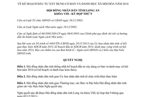 Nghị quyết 120/2013/NQ-HĐND kế hoạch đầu tư xây dựng cơ bản danh mục xã hội hóa 2014 Long An