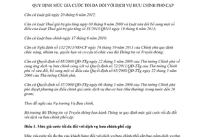 Thông tư 20/2013/TT-BTTTT mức giá cước tối đa dịch vụ bưu chính phổ cập