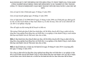 Quyết định 74/2013/QĐ-TTg Quy chế thí điểm chuyển đổi Công ty phát triển hạ tầng khu công nghiệp