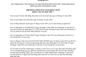 Nghị Quyết 139/2013/NQ-HĐND năm 2013 mức phí bảo vệ môi trường nước thải sinh hoạt Đồng Tháp