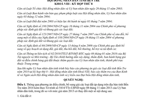 Nghị quyết 15/2013/NQ-HĐND năm 2013 giá đất áp dụng Bến Tre 2014