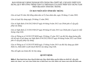 Quyết định 45/2013/QĐ-UBND thẩm quyền thẩm tra thiết kế cấp giấy phép xây dựng Sóc Trăng