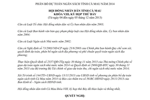 Nghị quyết 12/2013/NQ-HĐND phân bổ dự toán ngân sách Cà Mau 2014