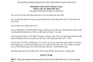 Nghị quyết 15/2013/NQ-HĐND Chương trình giải quyết việc làm Cà Mau 2014